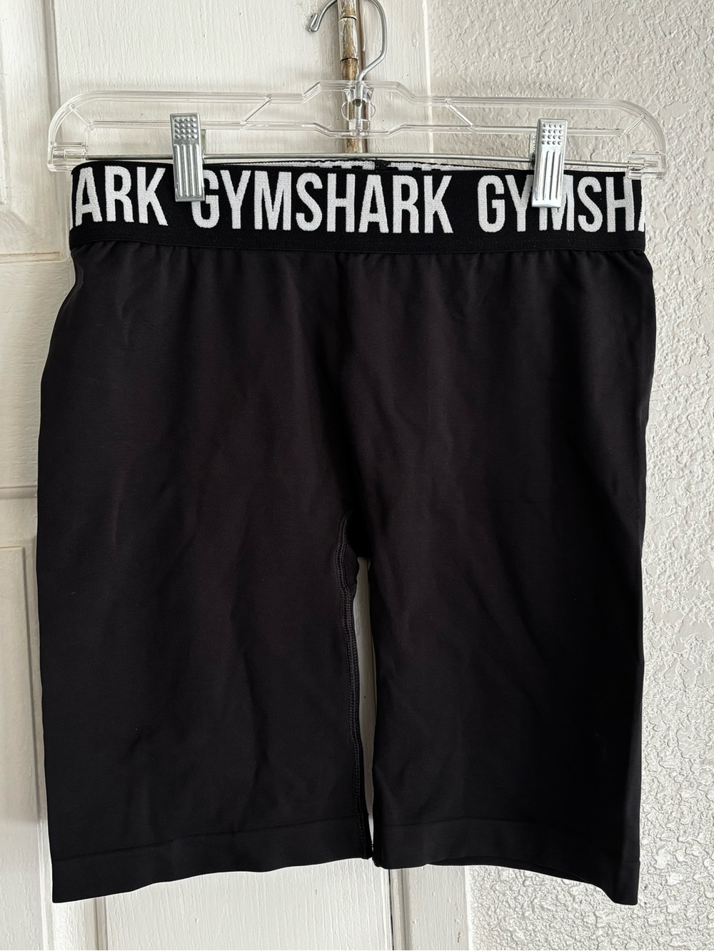Gymshark Women’s Black Bike Shorts with White Logo Waistband